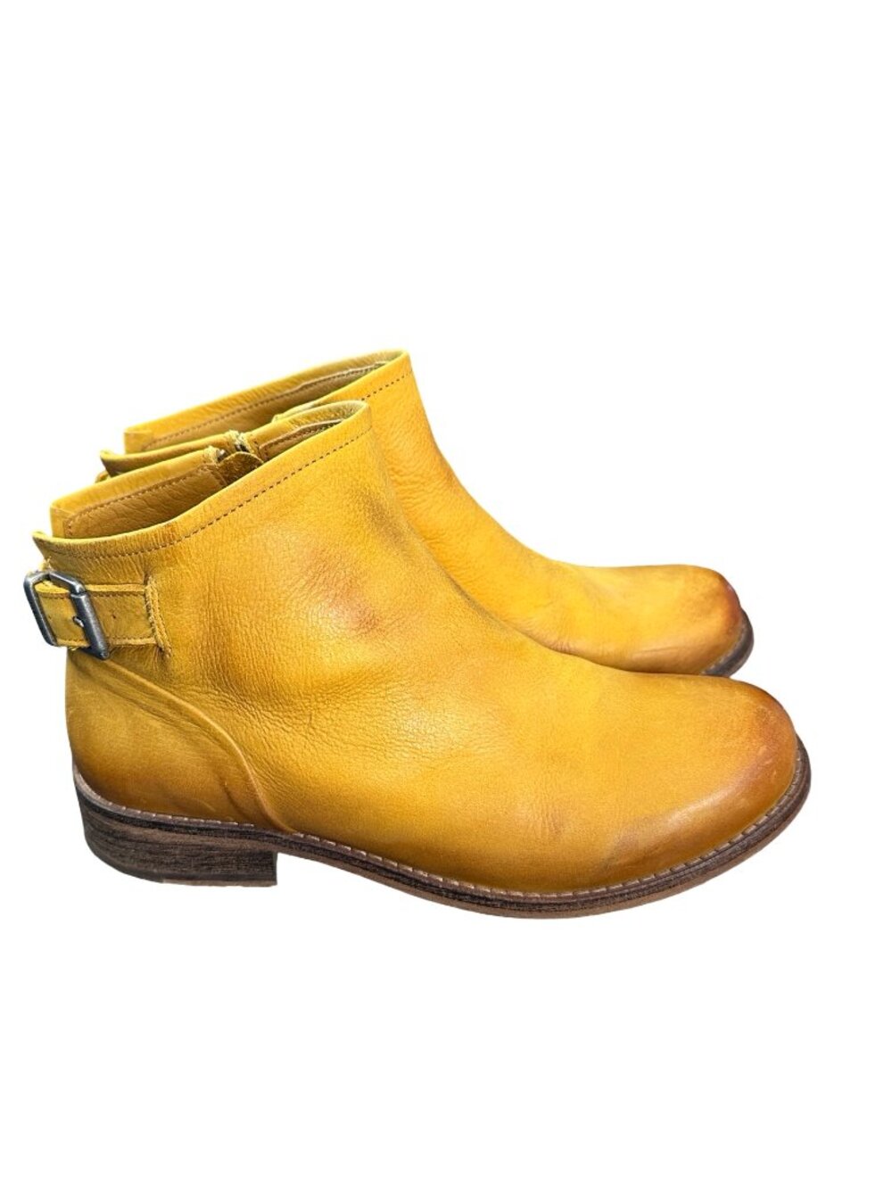 JAFA Leather Ankle Boots Sz 38 US 7.5 Women Yellow Booties Distressed Side Zip